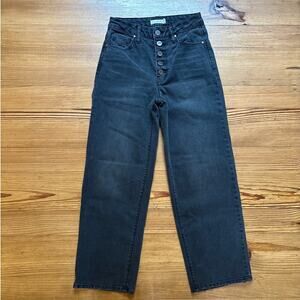 Unpublished black wash‎ button fly wide high rise leg jeans SIZE 24